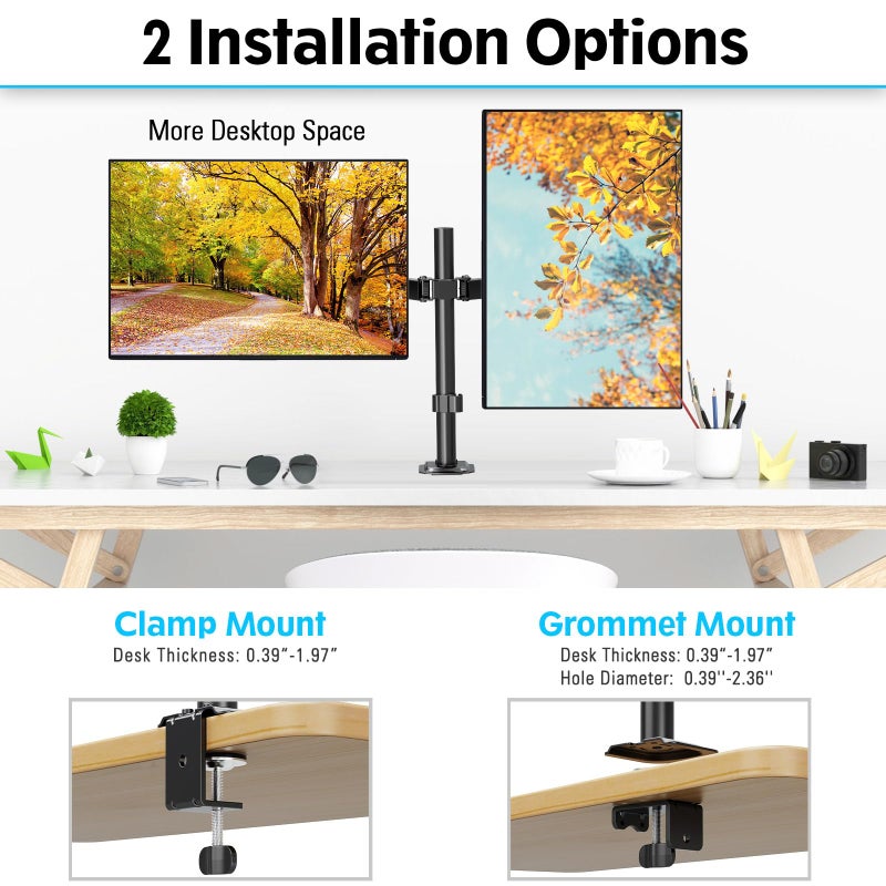 MOUNTUP Dual Monitor Desk Mount, Max 32 Inch up to 17.6lbs, Fully Adjustable Dual Monitor Arm for 2 LCD Screens, Double Monitor Stand with C-Clamp and Grommet Base - Image 4